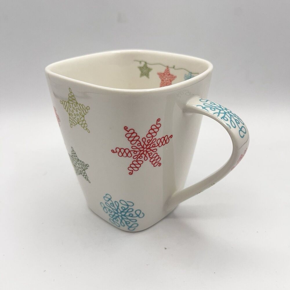 Starbucks 2005 Holiday Square Christmas Mug - Red, Blue, Green Snowflakes Stars - Picture 4 of 10